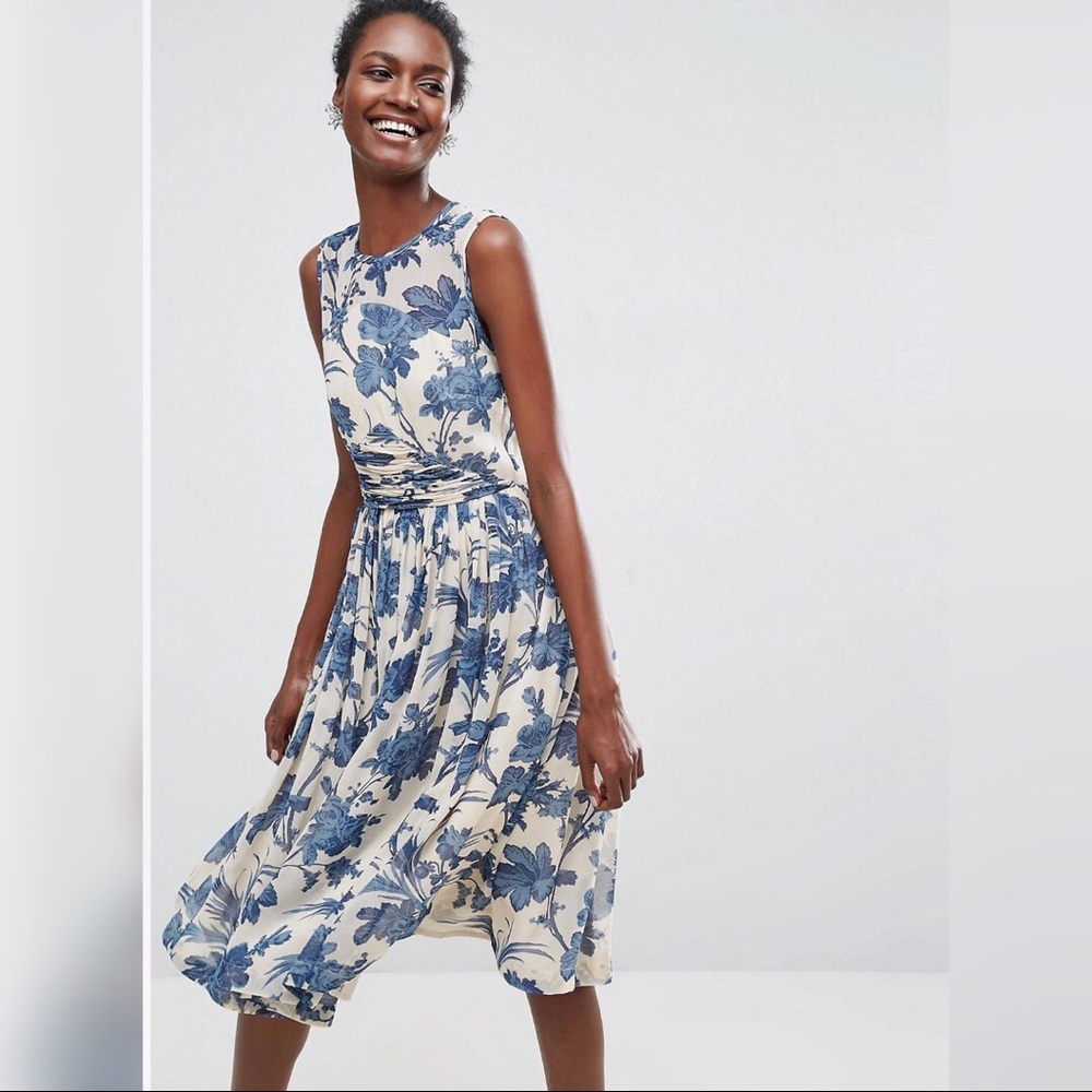 ASOS blue and ivory midi dress